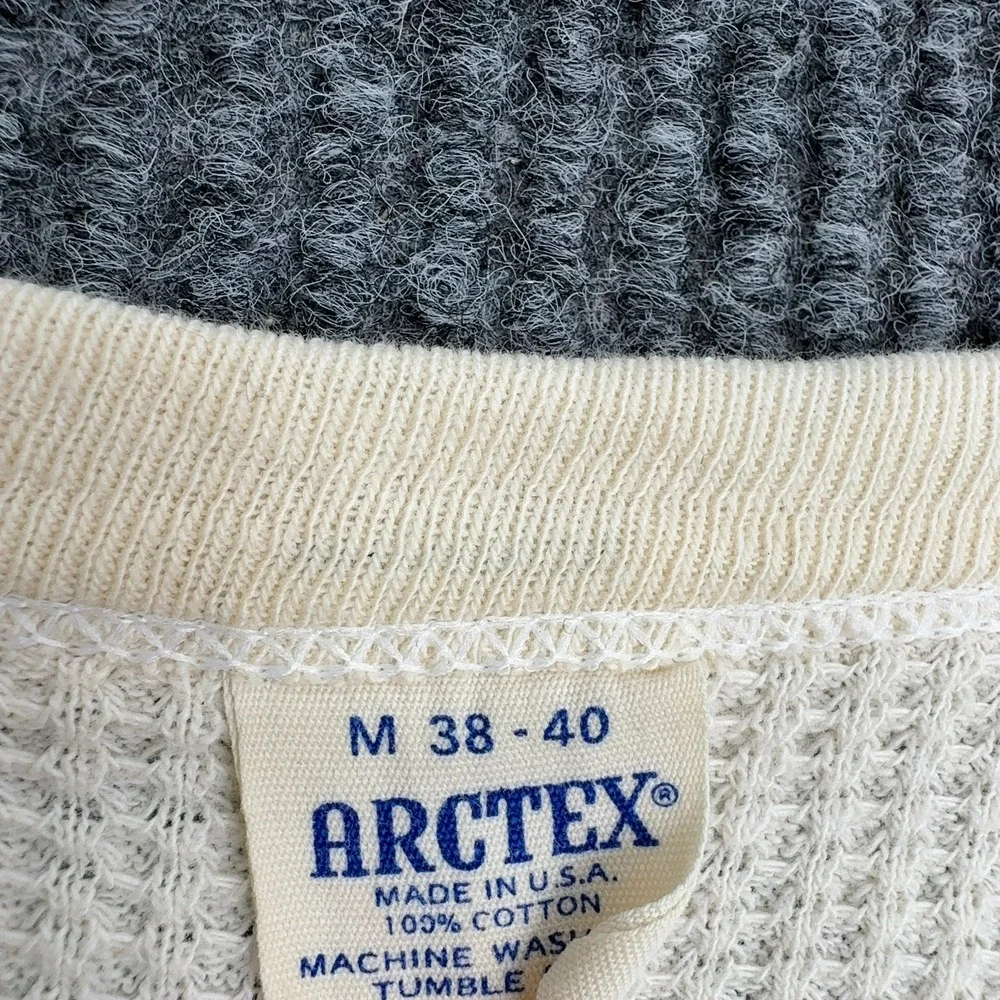 Vintage Arctex Thermal Shirt Men M Cream Cotton Paw Print Waffle David Klein NYC